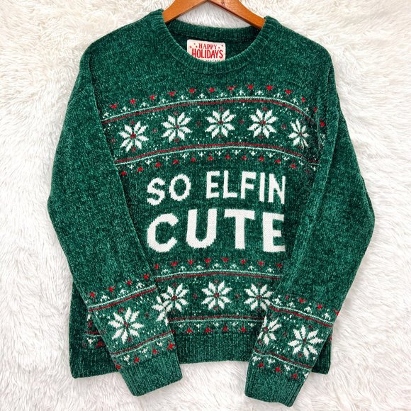 Happy Holidays Urban Heritage Women's Christmas Ugly Sweater So Elfin Cute M - Picture 1 of 9
